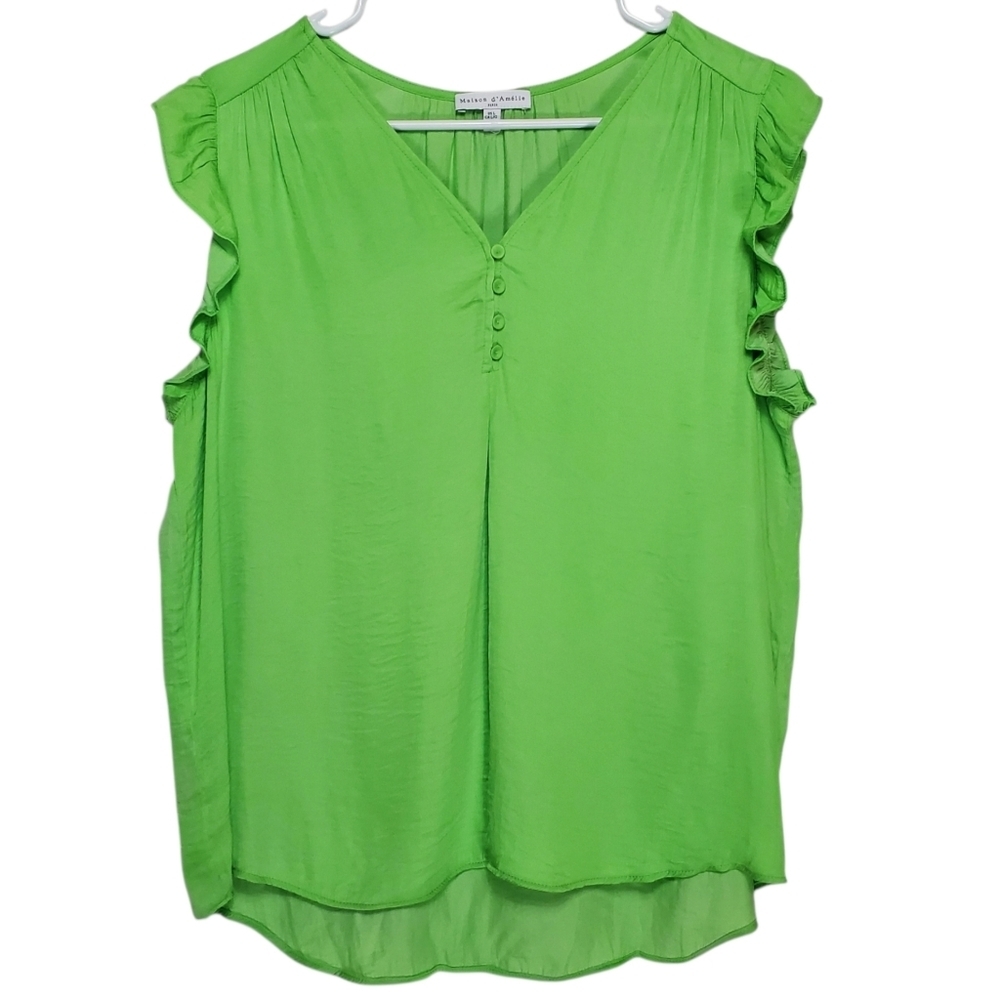 2458 * Maison d'Amélie Bright Green Sleeveless Ruffle Blouse Size L